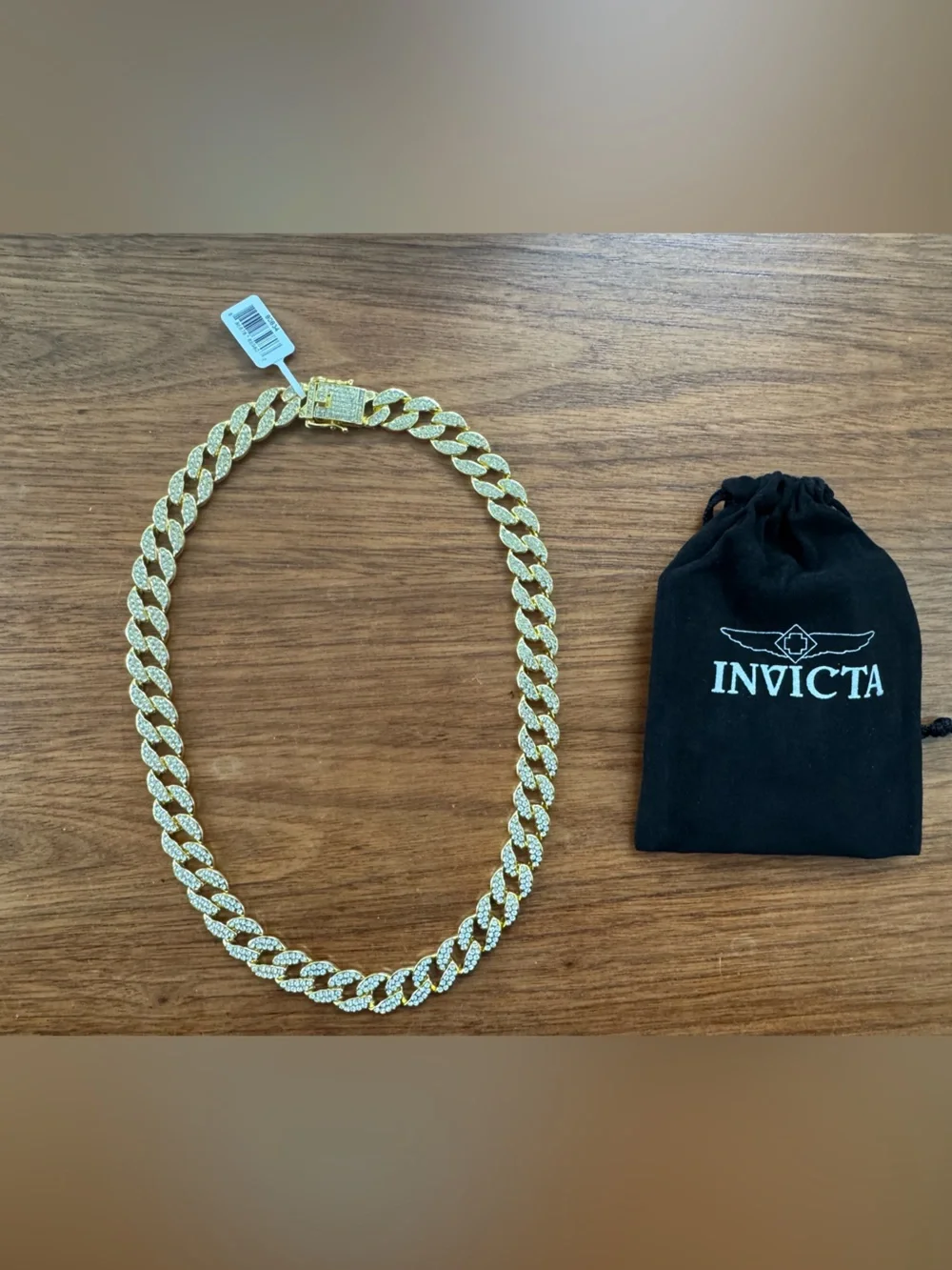 Men’s Gold Cubic Zirconia Pave Cuban Link Necklace 22” With Velvet Dust Bag